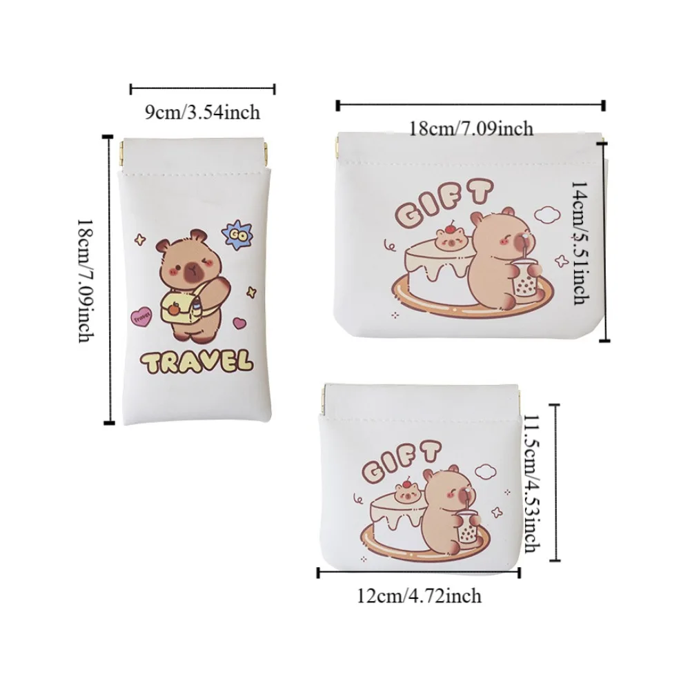 3pcs/set Pu Leather Self-closing Coin Purse Kawaii Capybara Lipstick Storage Bag Portable Earphone Bag Glasses Bag Travel