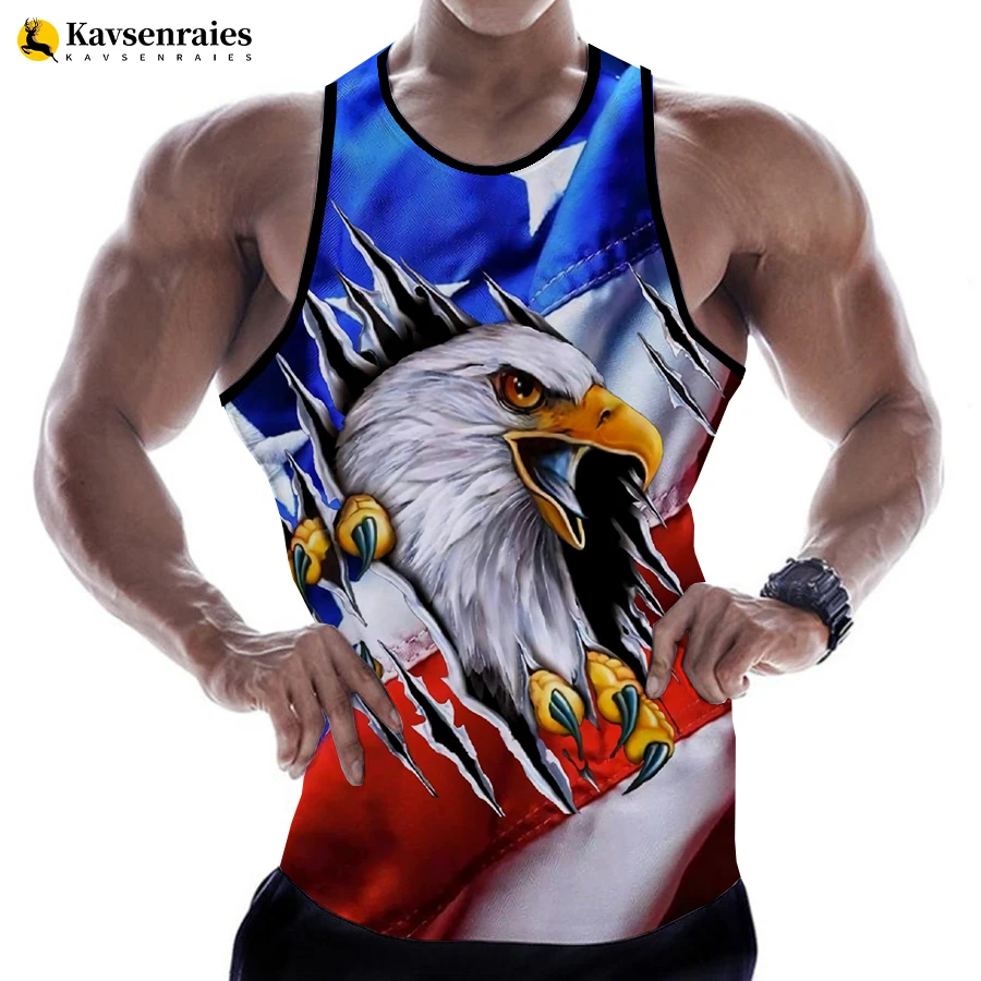 2023 American Flag Eagle 3D Printed Tank Tops Men Women Summer Casual Sleeveless Shirts Hip Hop Streetwear Oversized Tops Tees