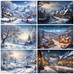 Winter Christmas Village Backdrop Snow Mountain White New Year Customized Christmas Background  Banner Photography Studio Props