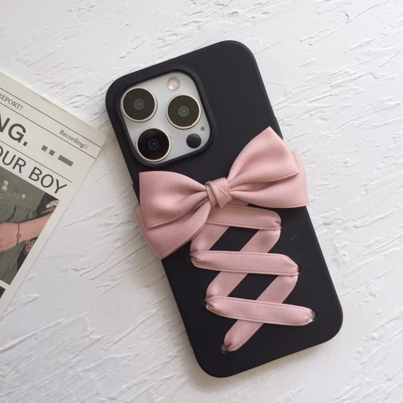 Loria Ballet Theme Y2K Girl'S Phone Case Bow Handmade iphone 15 Pro Max Soft Case Silicone for iphone 16 14 13 11 12 Pro Max