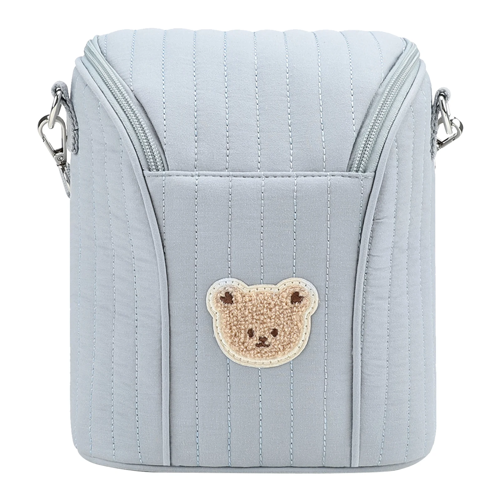 Cute Bear Breastmilk Cooler Bag Reusable Embroidered Tote Bag Cotton with Removable Buckle for Milk/Breast Pump Travel Supplies