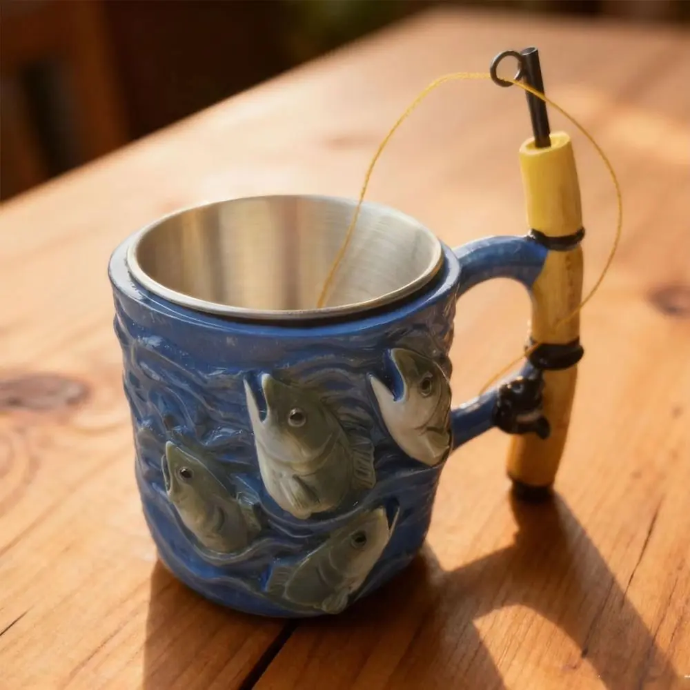

100ml Fisherman Theme Mug Comfort Grip Multi-function Fishing Rod Handle Mug Decorative Mug Easy To Hold Resin Mug