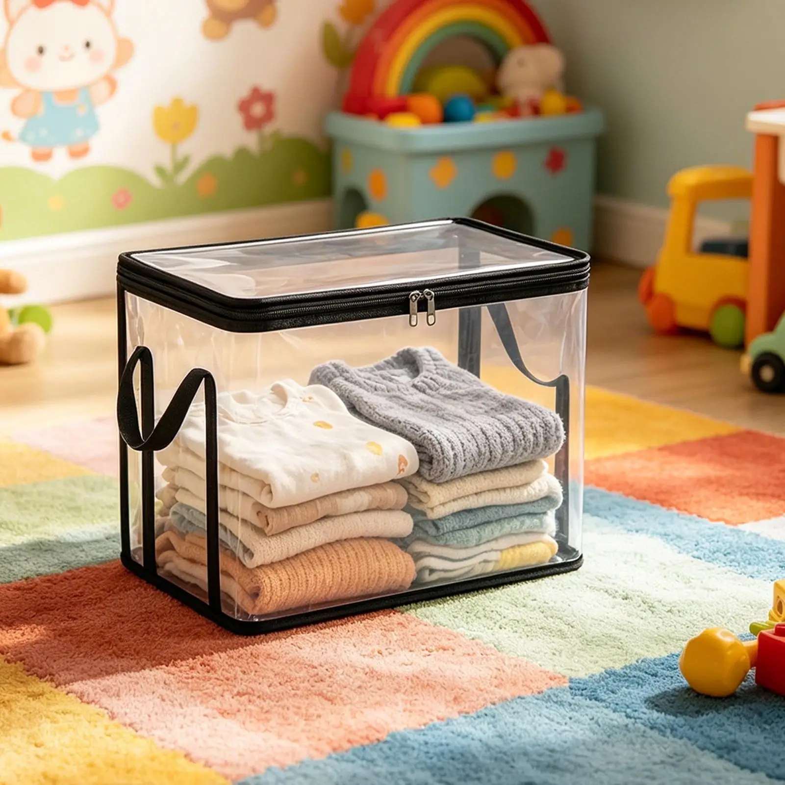 Toy Storage Bag Transparent Organizer 2-Piece Toy Storage Bin Stuffed Animal Bag For Dolls Books Building Blocks Playroom Living