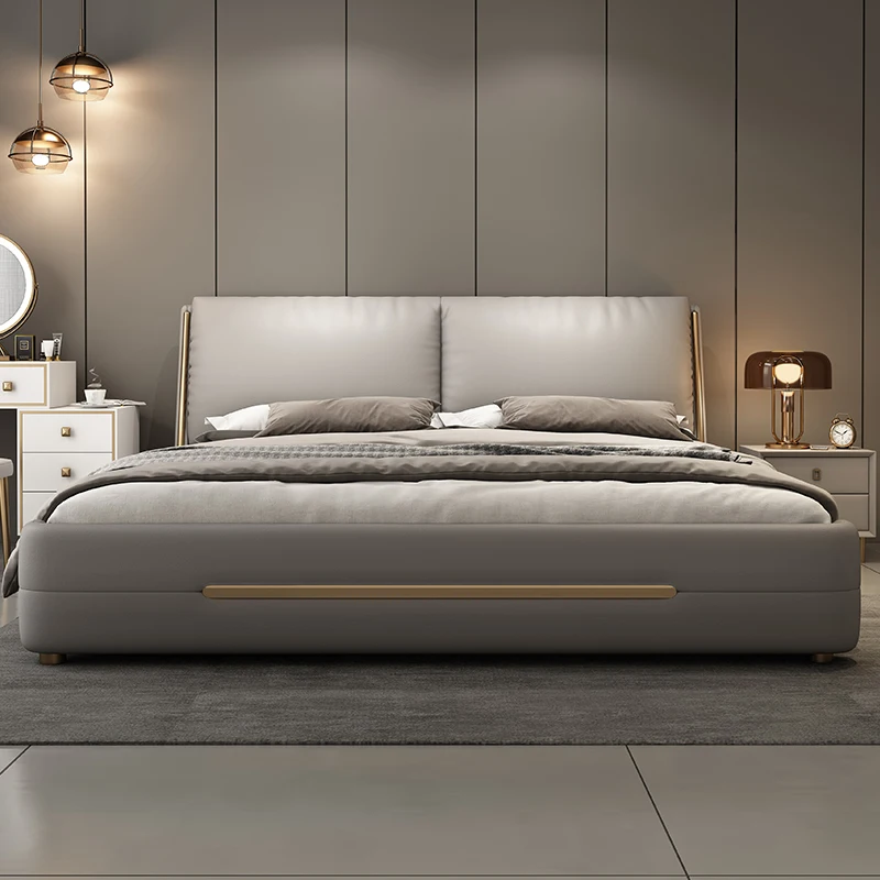 

Headboard Leather Luxury Double Bed Sale Modern Big Teens Double Bed Wooden Multifunctional Letto Matrimoniale Home Furniture