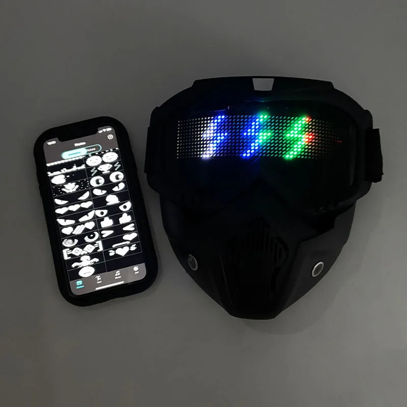 Motorcycle Cyberpunk luminous Mask Bluetooth App Control Programmable Text face Mask for Cosplay Rave Night Riding mask  ﻿