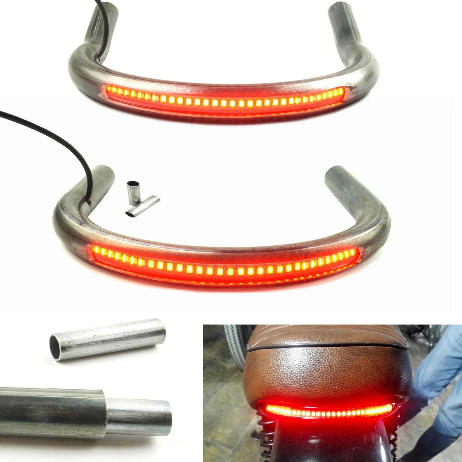 LOCHOSHI Universal Cafe Racer Seat Frame Hoop Flat or Upswept Style Loop with LED Brake Turn Singal Light for Vintage Motorcycle