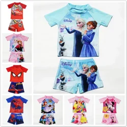 Kid Boy Girl Swimwear T Shirt Top+Short 2pcs Children Set Beach Swimsuit Bathsuit Princess Frozen Elsa Anna Spiderman Minnie Car