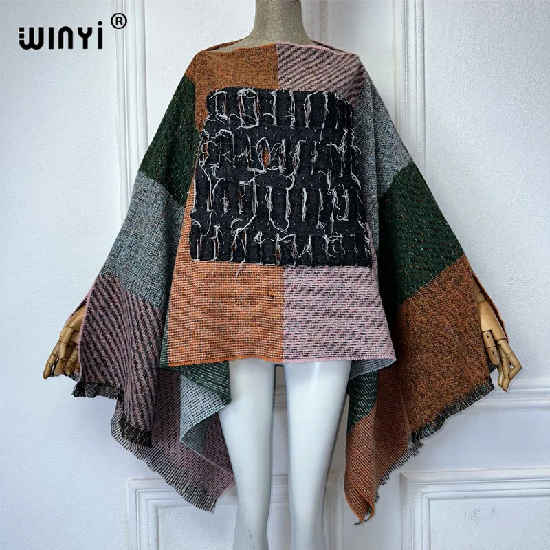 WINYI originate winter Warm dress catwalk models poncho Holiday dress Elegant top party ponchos for women cloak maxi outerwears