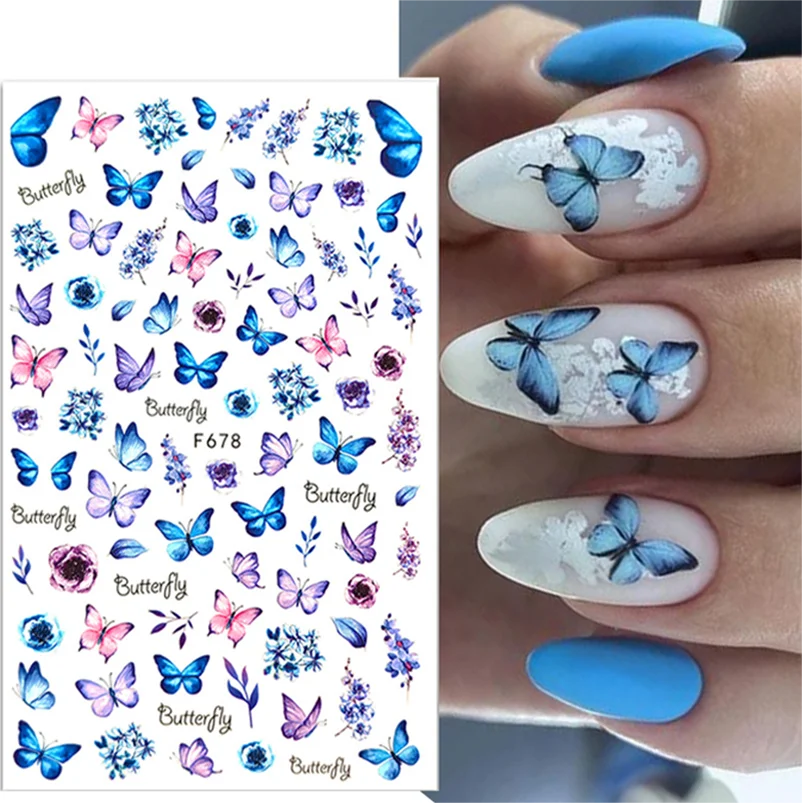 Blue Butterfly Nail art Stickers Spring Theme Colorful Sliders for nails Self Ashesive Sliders Nail Decals Manicure Accessories