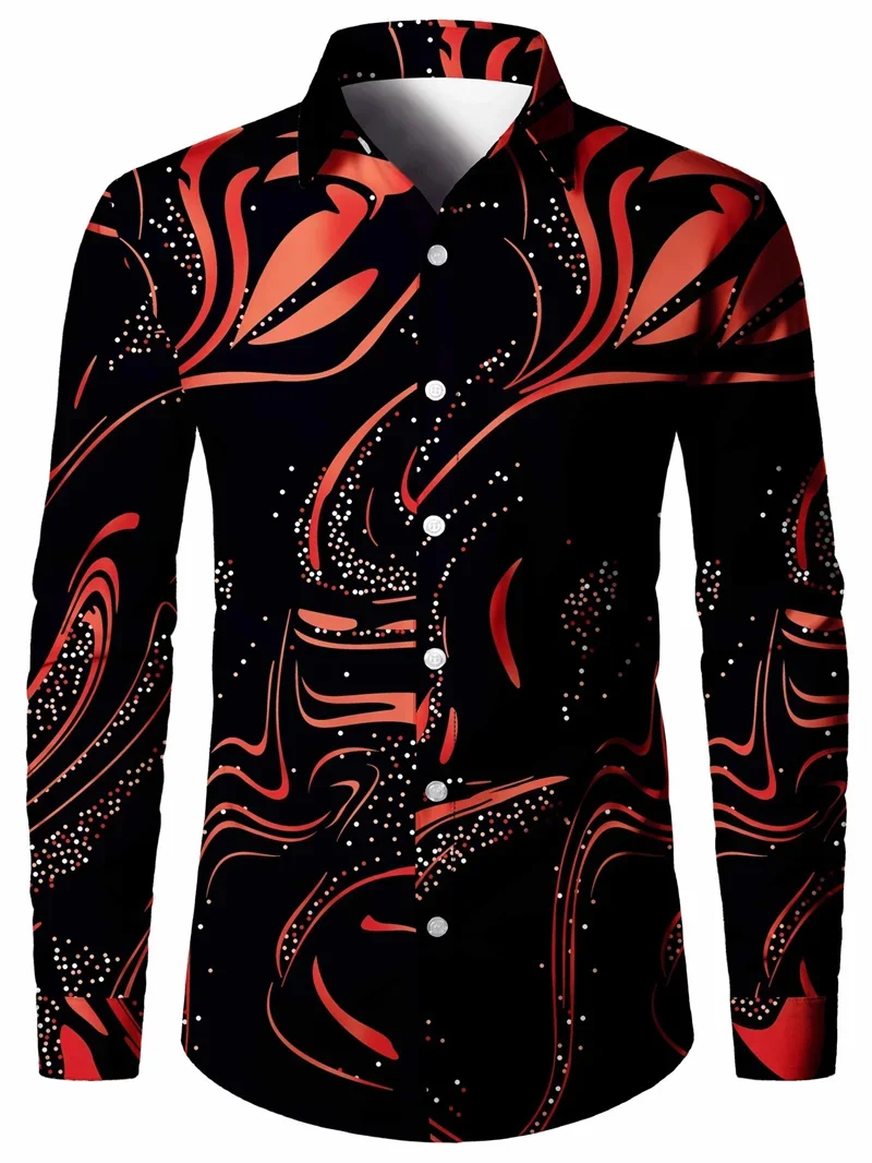 Men's Long-sleeved Lapel Buttons Natural Texture 3D Printing Slim Fit Regular Style Simple Business Casual Shirt Men Outdoor