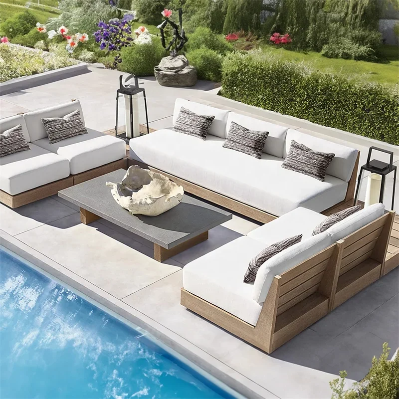 

#c Luxury Garden Hotel Furniture Waterproof Outdoor Sofa Patio Teak Wood Sofa Beach Leisure Teak Sofa Set