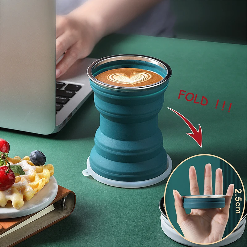 Outdoor Heat Resistant Foldable Mug with Lid Collapsible Travel Drinking Cups for Camping Portable Silicone Folding Water Cup