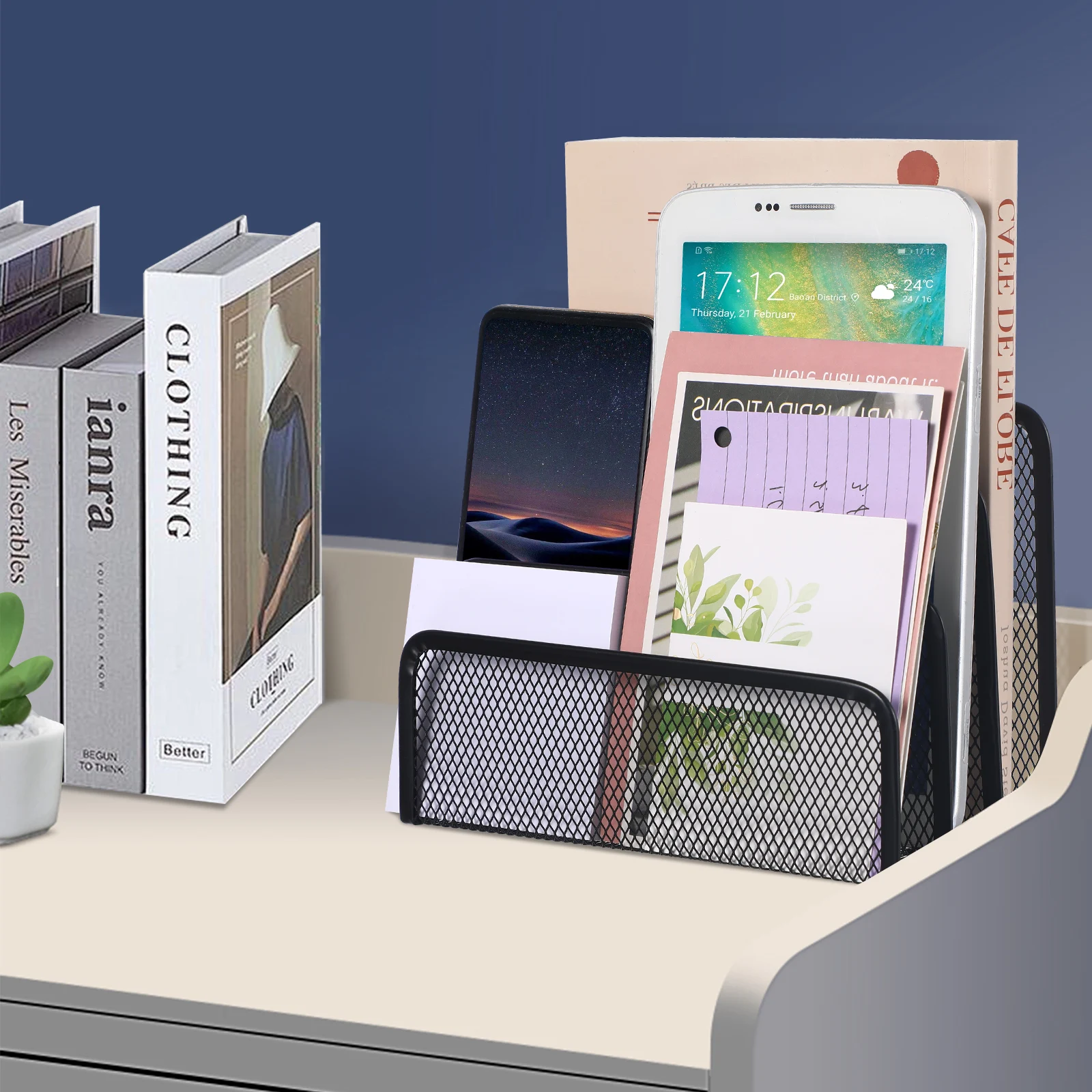 

1Pcs Black Metal Three-Section File Organizer Desktop Document Holder File Sorter Office Storage Rack