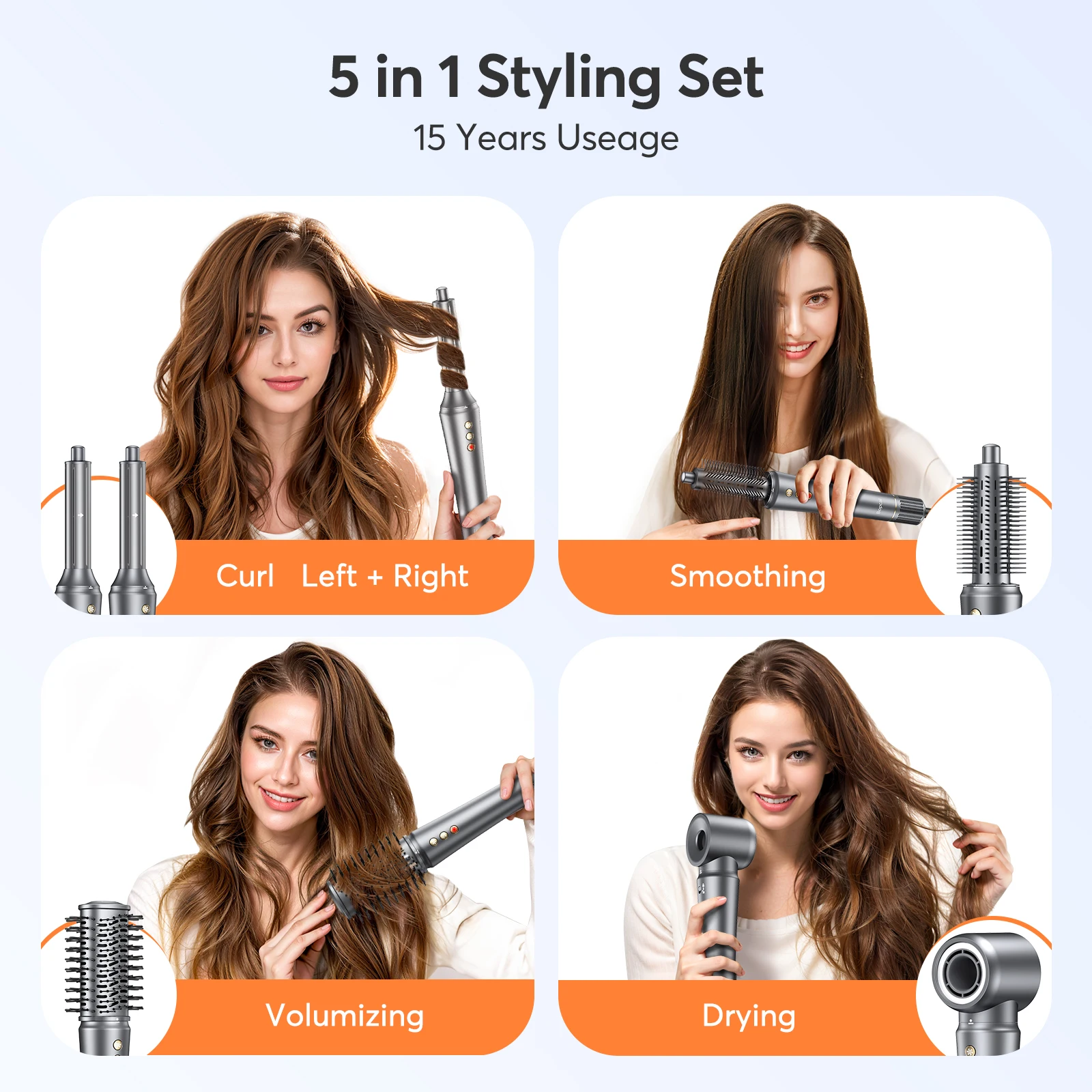 5-in-1 Hair Dryer Airstyler Ion Multistyler Hot Air Brush, 110,000 rpm with 32 mm Automatic Curling Iron, Straightener