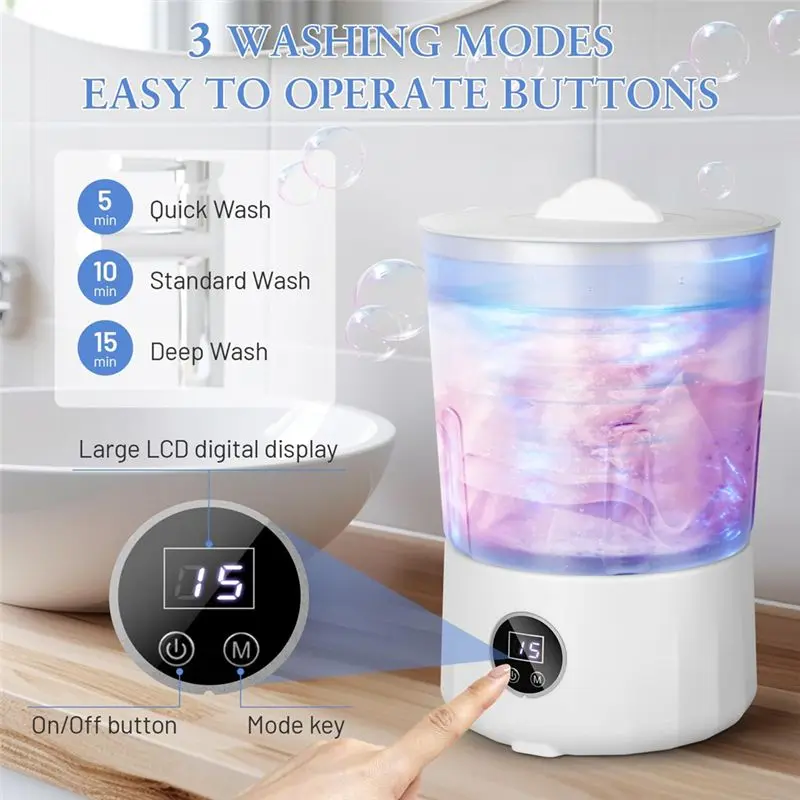 TAIGH-Mini For Travel,Camping Dorm Washing Machine-Rechargeable Dual-Bucket Underwear Washer 1.5L Isolated Tubs