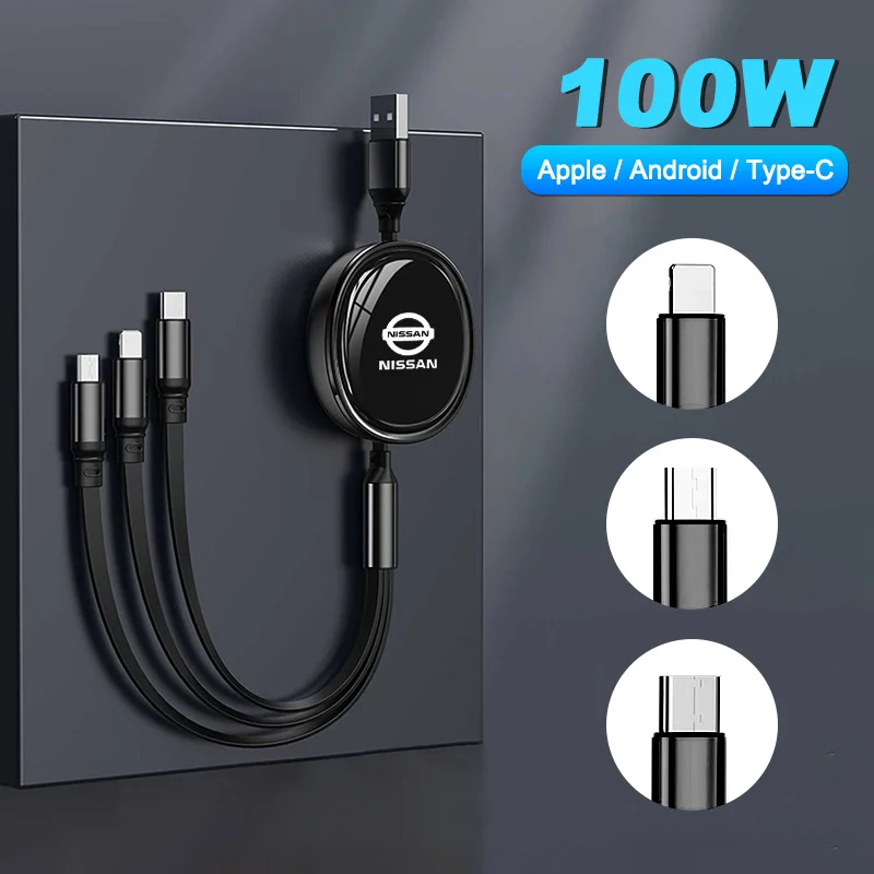 

Кабель для быстрой зарядки 100 Вт для iPhone USB Type C/Micro Выдвижной кабель для Nissan Nismo X-Trail 1 Qashqai Almera J11 Juke Note