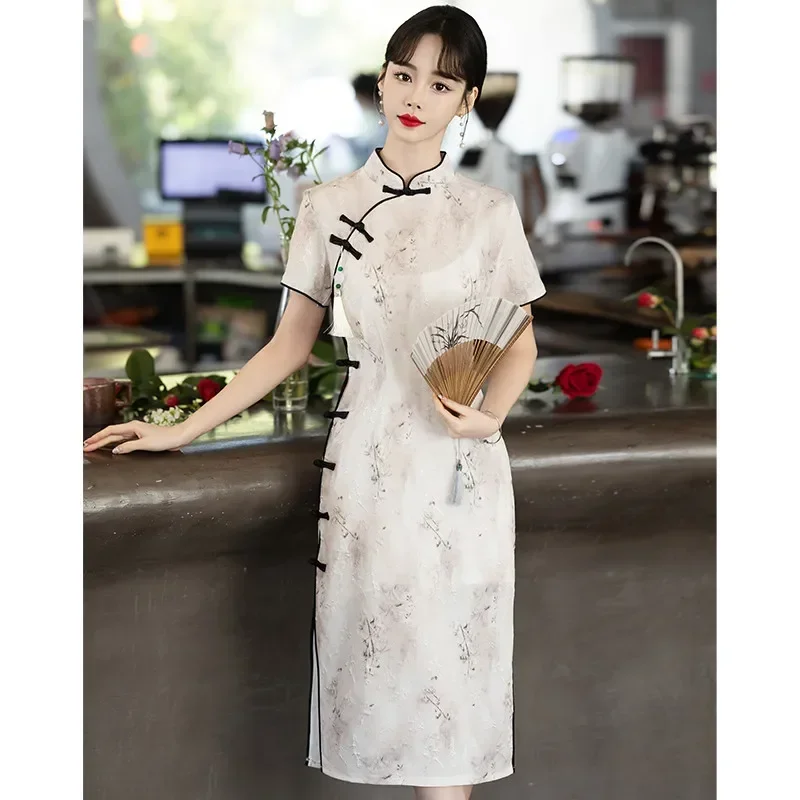 Summer New Elegant Chinese Style Improved Cheongsam Dress Dinner High-end Women Clothes Plus Size 5XL Evening Dresses