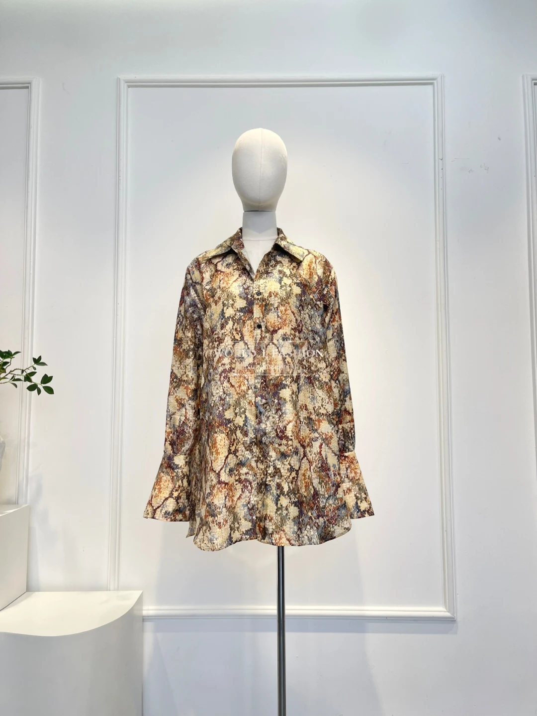 and Pants Set 2025 Top Quality Yellow Floral Print Long Sleeve Blouse Tops and Pleat Midi Skirt