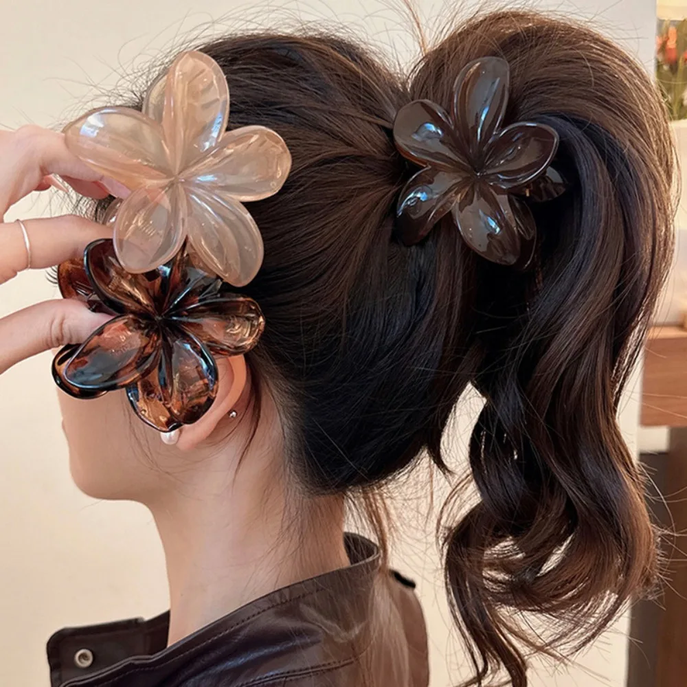 Large Flower Hair Clip, 8cm, Beige Brown 3