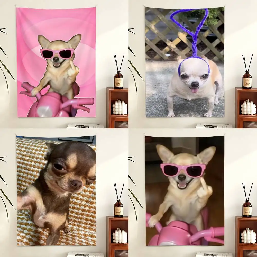 C-Chihuahua Funny Memes Flag Digital Printing Banner for Garage Wall Out Door Decoration