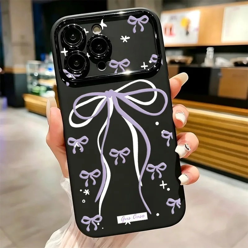 Large Purple Bow Star Doodle Print Phone Case For iPhone 17 16 15 14 13 12 11 Pro Max Plus Soft Shockproof TPU Cover view 4