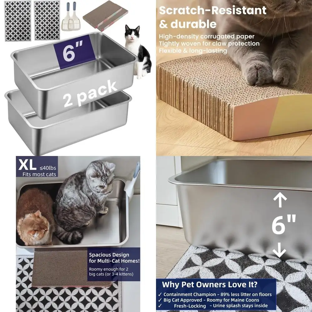 

Stainless Steel Cat Litter Boxes with High Sides - Large Indoor Metal Pan, Odor-Resistant, Pet Toilet for Easy Cleanup
