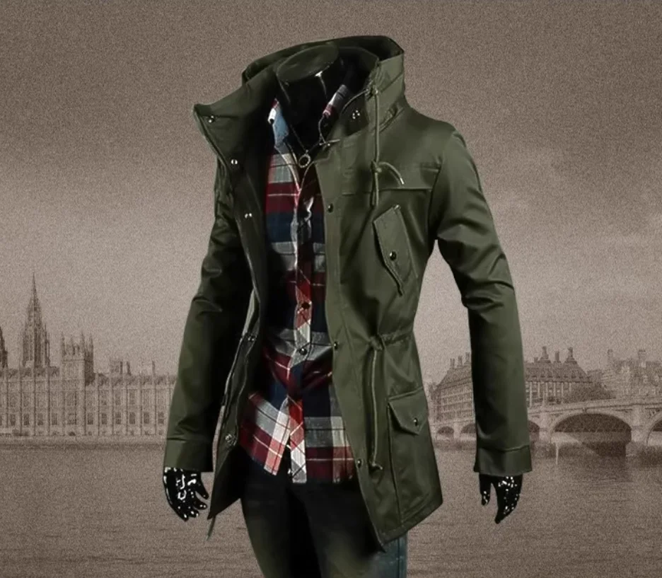 Men's 2025 Autumn New Product Medium to Long British Windbreaker Thin Coat Casual Korean Edition Youth Men's Slimming Jacket