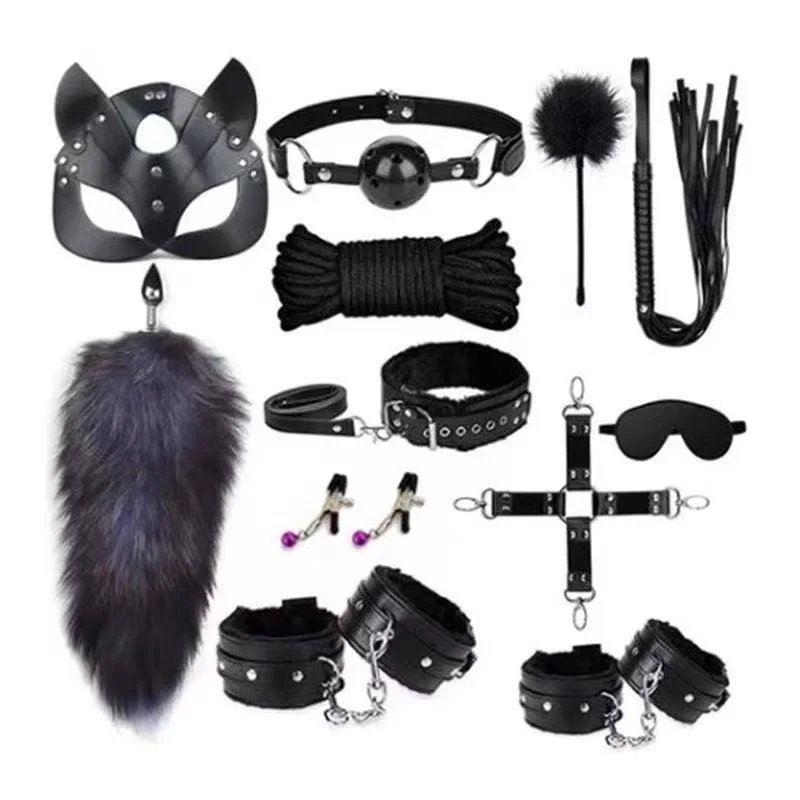 

Smooth leather Plush 112 piece suit adult SM binding bondage appliance rear court tail anal plug