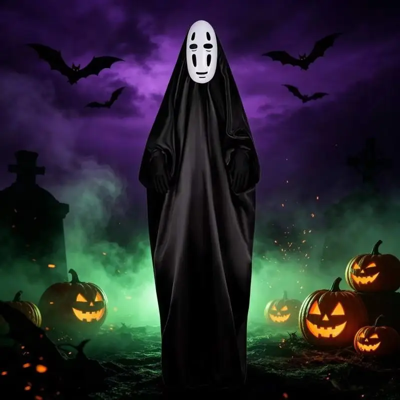 Japanese No Face Man Cosplay Costume Unisex Halloween Anime Carnival Party Adult Clothing Including Ghost Mask Gloves Comic Con