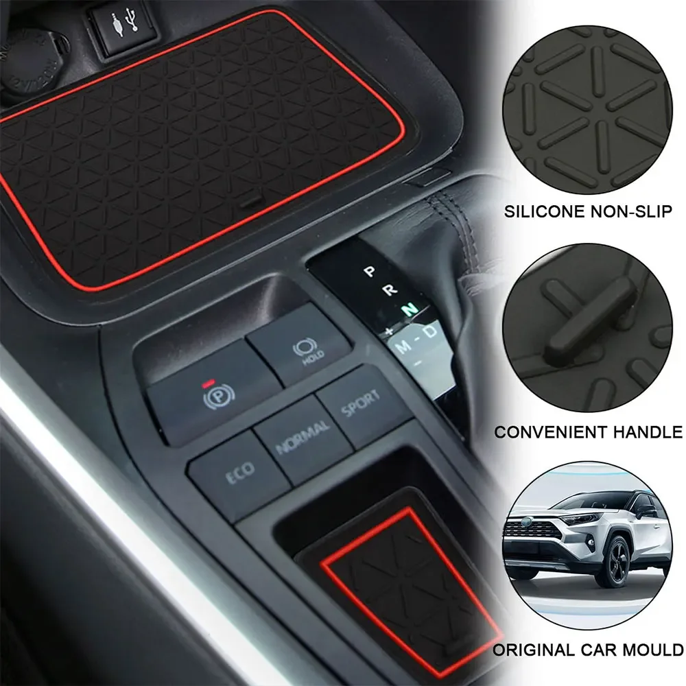 Car Center Console Anti-Slip Mat Coasters Door Slot Mats Cup Rubber Pads Rug Sticker For Toyota RAV4 2019 2020 2021 2022