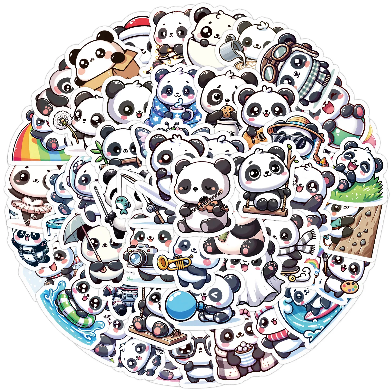 

50Pcs Q Version Of Cute Panda Series Stickers Suitcase Phone Case Water Bottle Waterproof Decoration Diy Sticker Packs