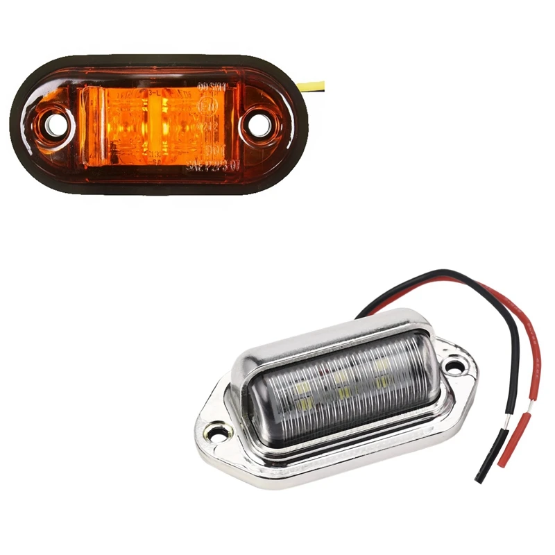 12V / 24V 2 LED Side Marker Lights Lamp For Car Truck Trailer E-Marked Amber & 12-24V 6 LED Number License Plate Light