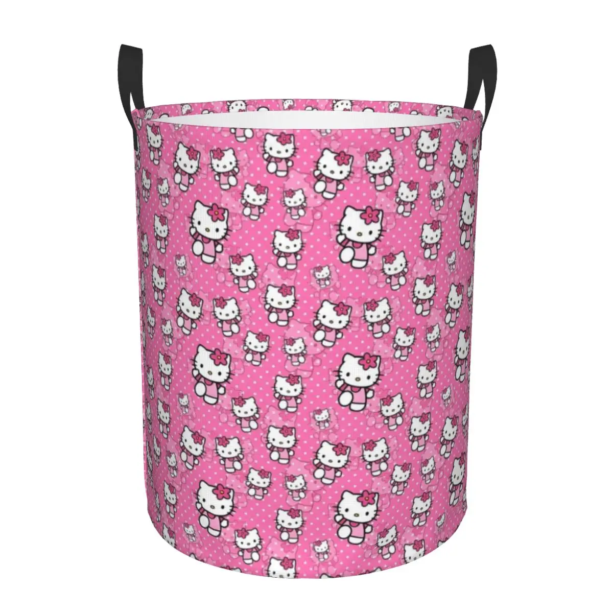 

Custom Hello Kitty Anime Cat Pattern Laundry Basket Collapsible Clothing Hamper Toys Organizer Storage Bins