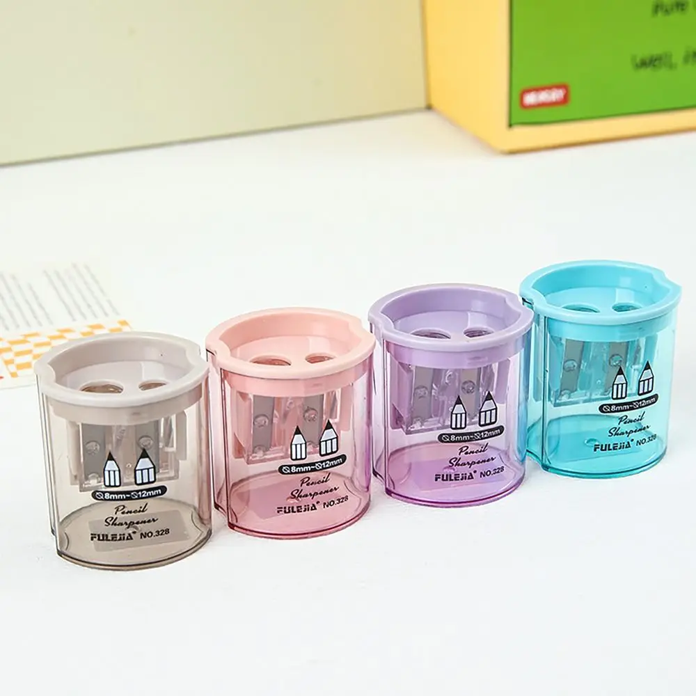 Double Hole Pencil Sharpener Triangles Hexagons Circles Squares Random Color Pencil Shavings School Office Supplies Stationery