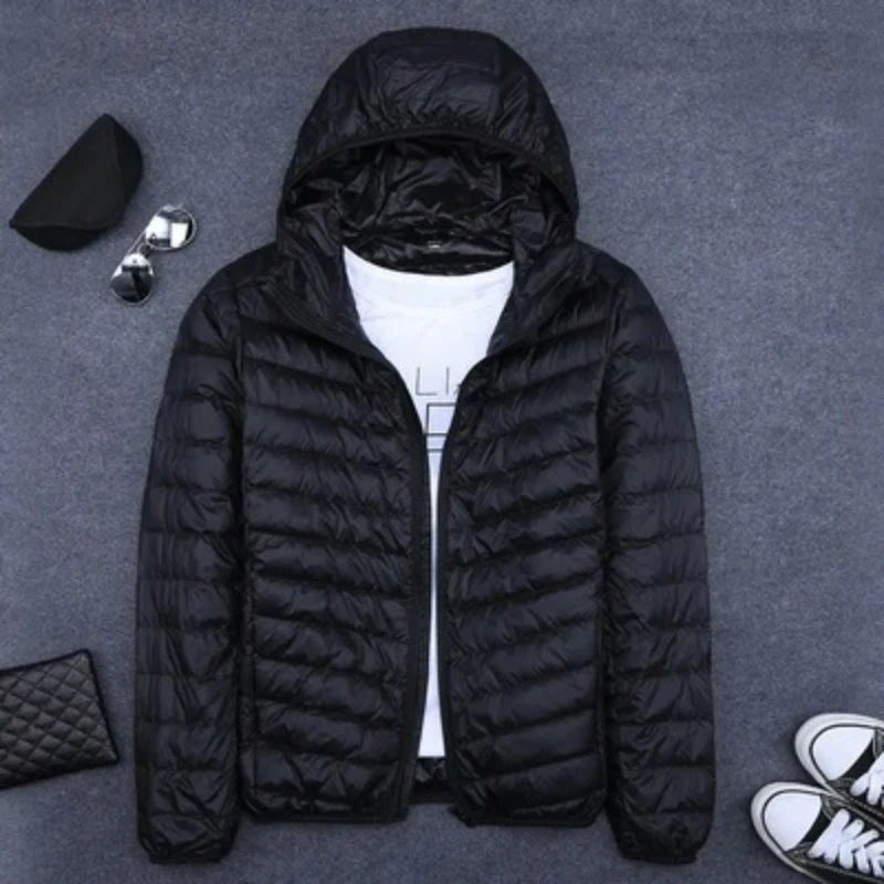 0-10℃ Men's Winter Coat Duck Down Jackets Ultra Light Thin Hooded Down Coat Portable Windproof Puffer Parkas Male Overcoat 5XL