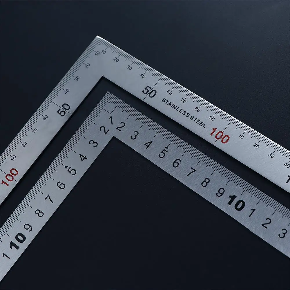 Materiale scolastico a doppia faccia Strumento di misurazione Righello angolare in acciaio inossidabile 90 Righello a forma di L Righello dritto da 90 gradi