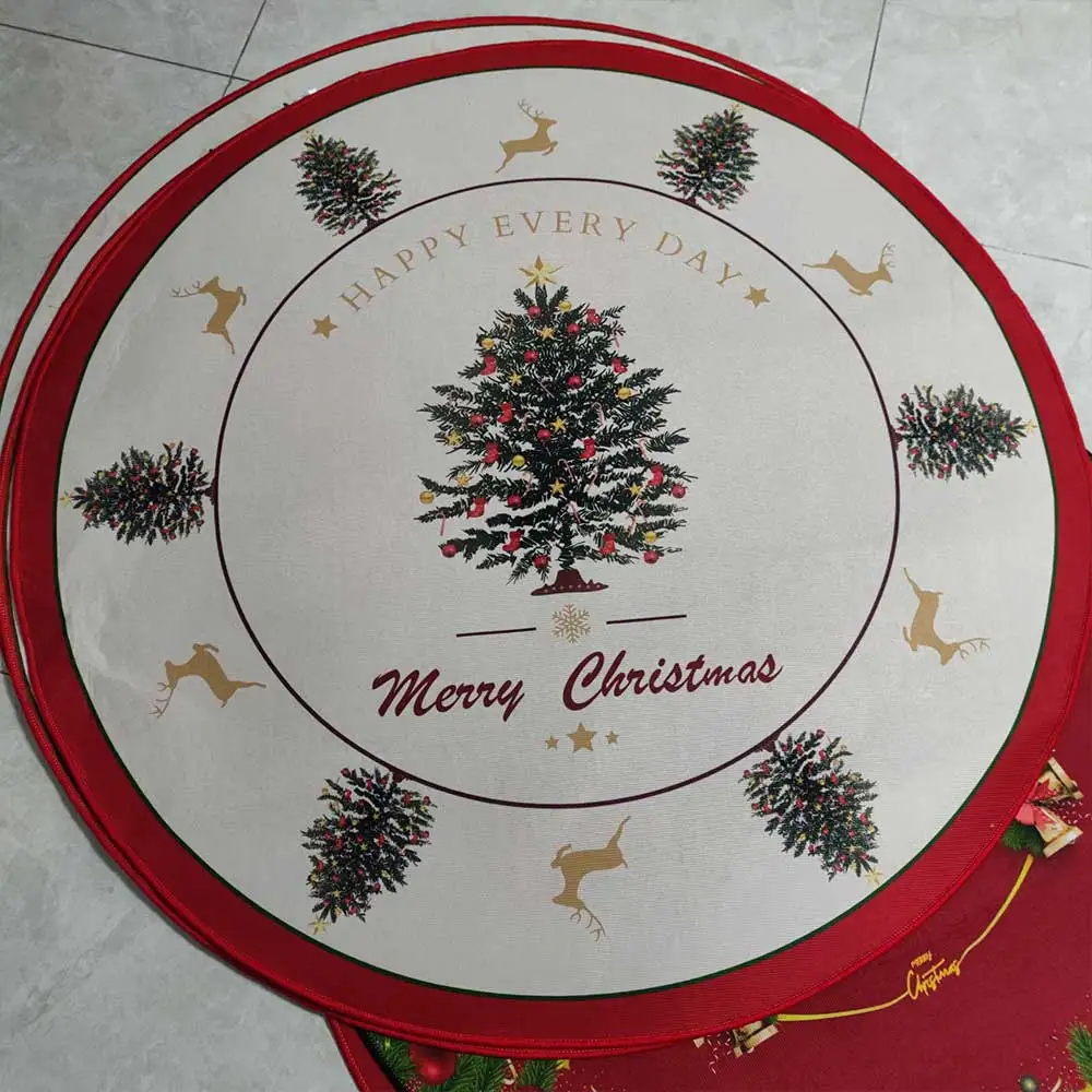 2024 Christmas Tree Bell Elk Decor Round Areas Rug Christmas Mat Round Room Carpet Anti Slip Happy Night Foot Pad Velvet Carpet