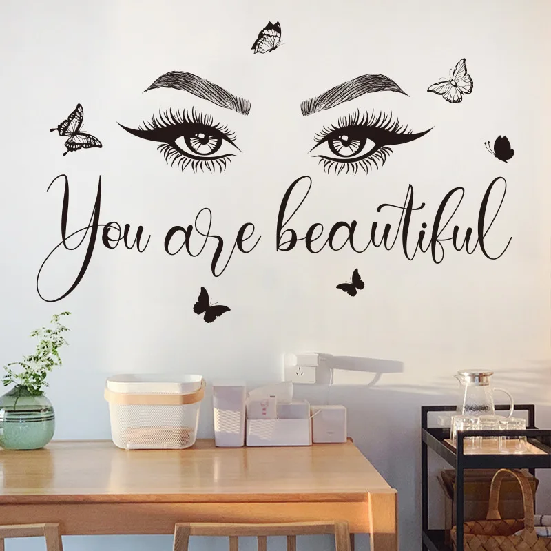 Beautiful Lash For Salon With Butterfly Wall Sticker Pvc Wall Art Stickers Modern Fashion Wallsticker For Hairdress