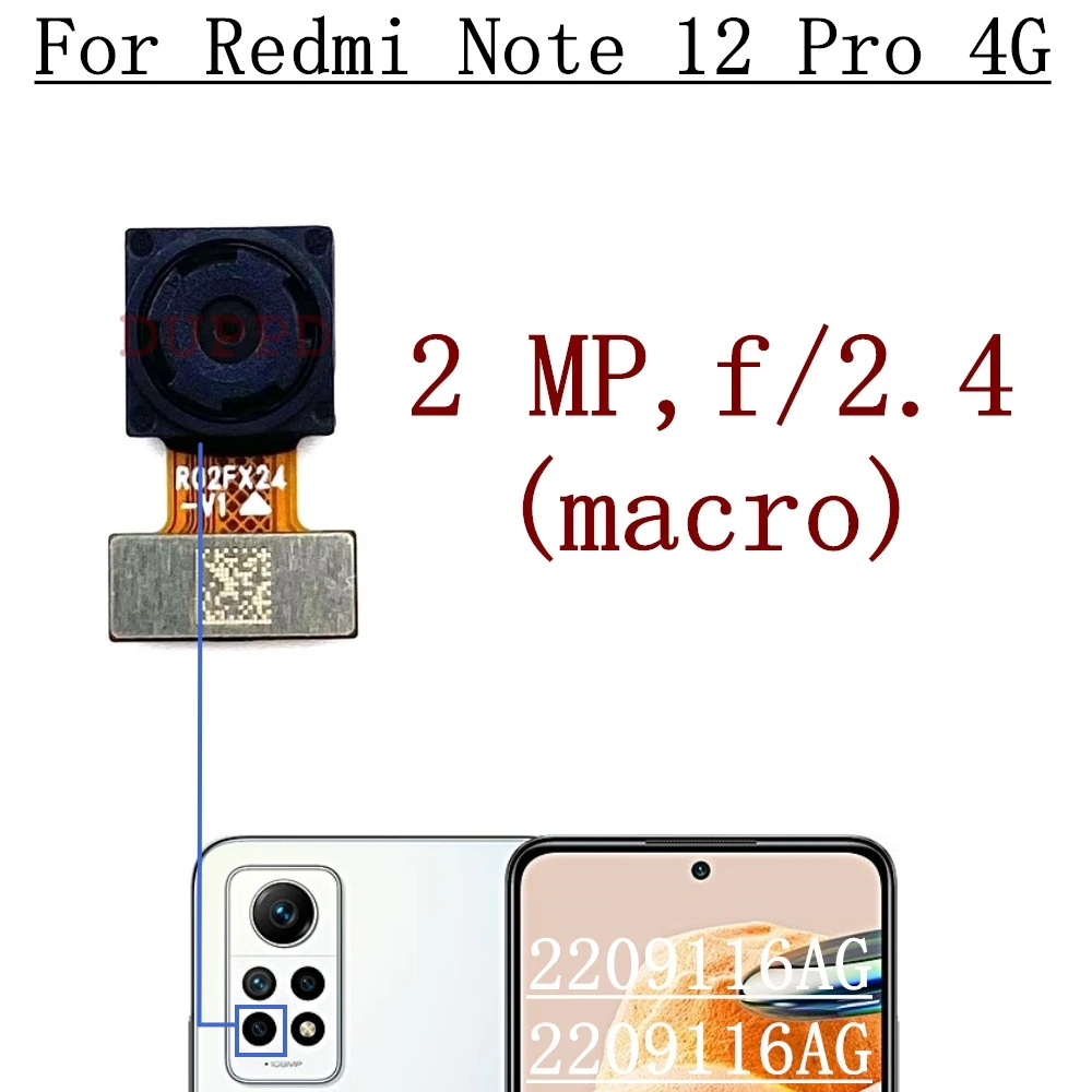 Rear Front Camera For Xiaomi Redmi Note 12 Pro 4G 2209116AG Back Main Facing Wide Camera Flex Cable Repair Parts