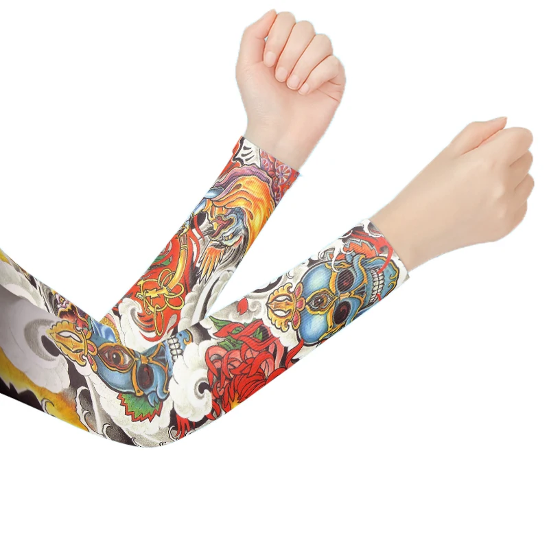 Manicotti da braccio con fiore per tatuaggio alla moda uomo donna protezioni per le braccia estive maniche per le mani di ghiaccio ciclismo all'aperto maniche da braccio per protezione solare con stampa da viaggio