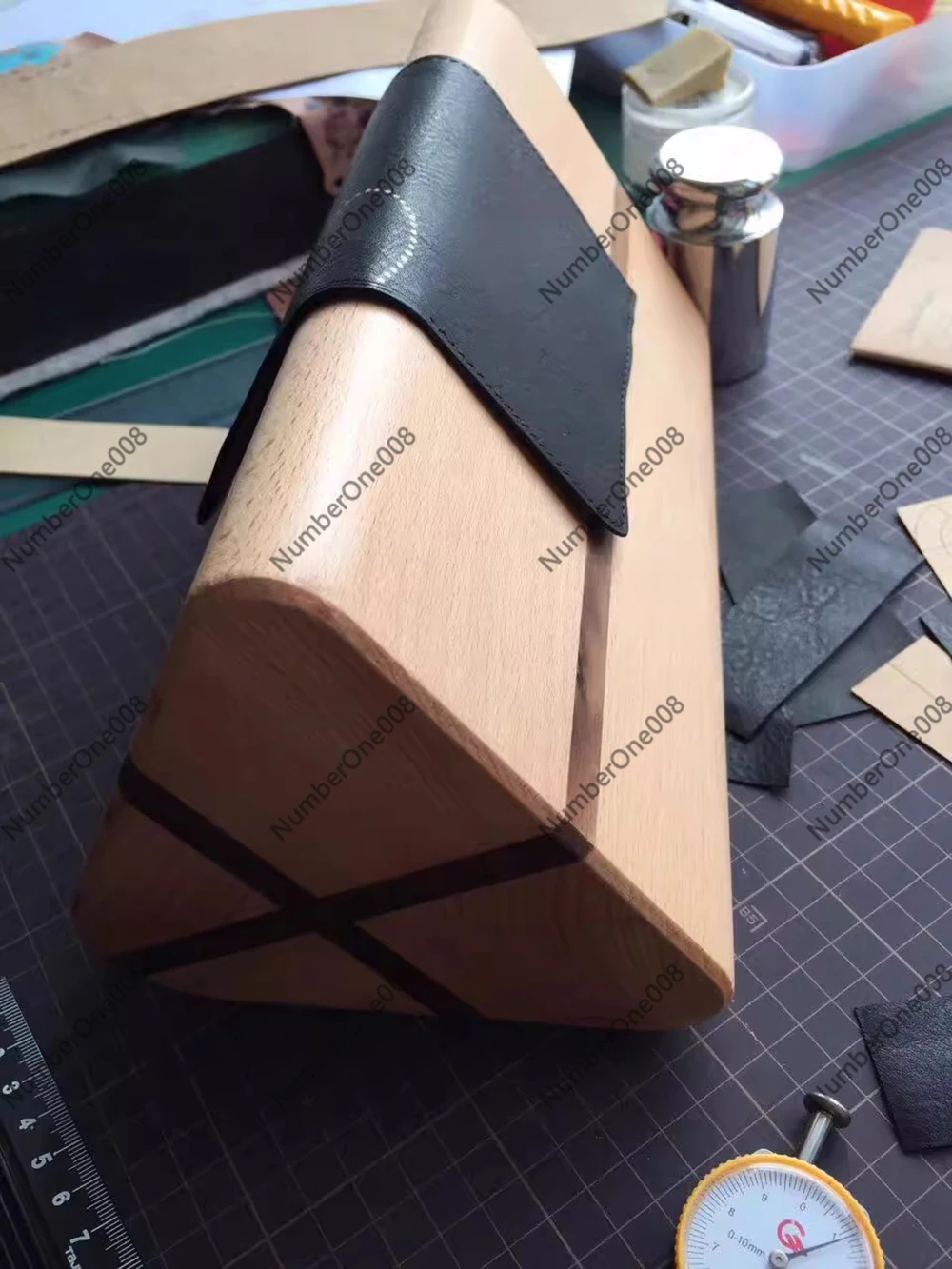 YSY Solid Wood Bending Mold Set for Leather Goods (Cover, Adhesive, Triangle) with R15/R20/R30 Arc & Leather Stamping Pad