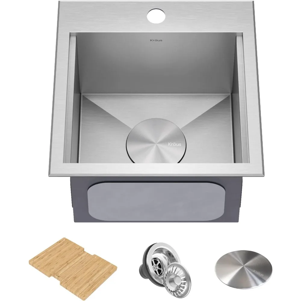 Praça Single Bowl Kitchen Bar Sink com acessórios, KWT321-15-316Stainless Steel