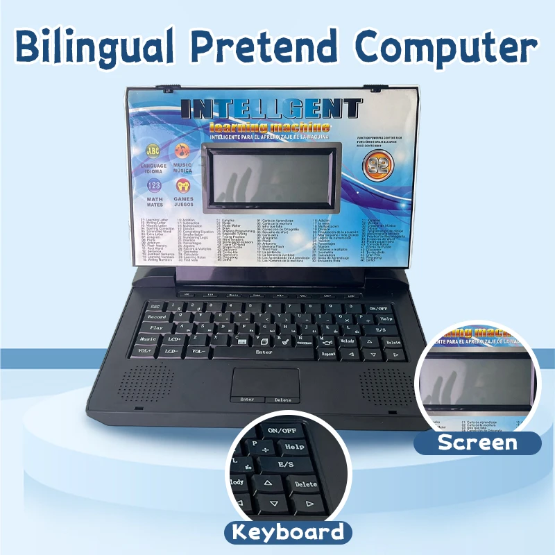 어린이 교육용 노트북 장난감(3세 이상) – ABC, 수학, 음악, 논리, 타이핑, 그림 및 기타 학습 게임 60개 이상 – 이중 언어 지원