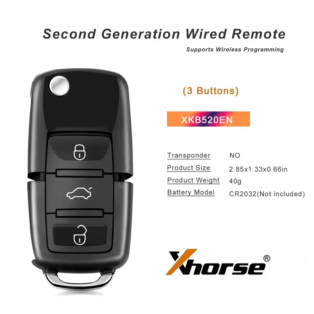 XKB520EN Second Generation Replaced of XKB501EN Wire Remote Key for Xhorse VW B5 Flip 3 Buttons Supports Wireless Program 5pcs