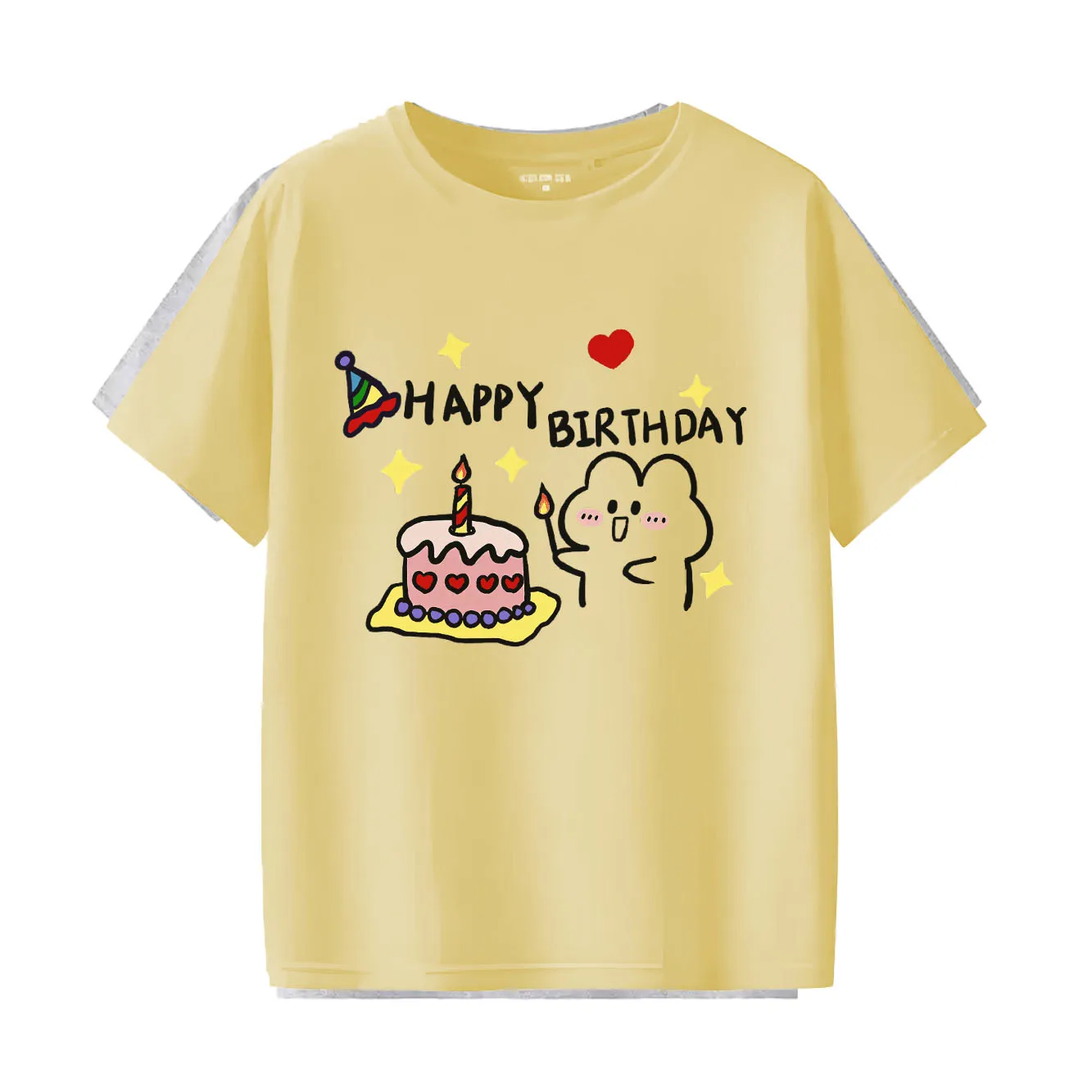 ハッピーバースデープリントTシャツ カジュアル半袖 四季に適したファッション 多用途なホリデー レディースTシャツ