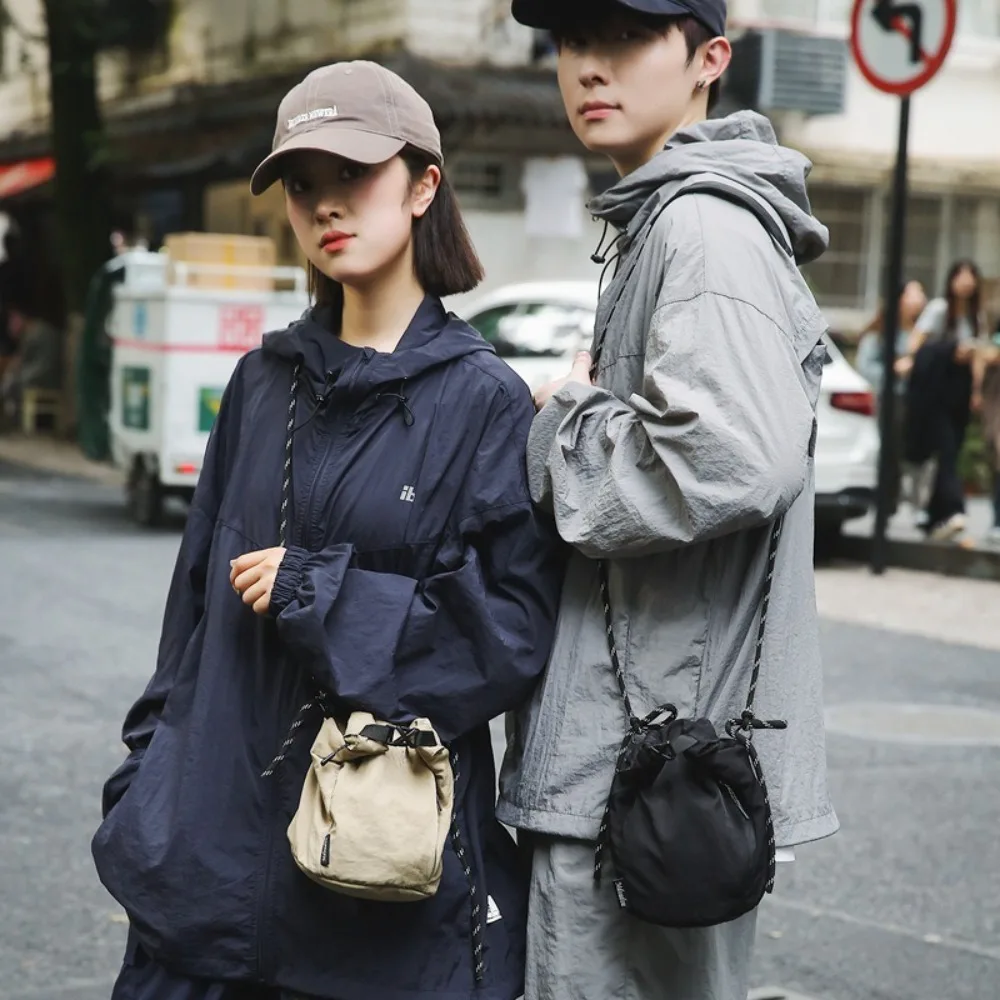 

Fashion Korean Style Drawstring Bucket Bag Purse Handbag Nylon Shoulder Bag Phone Bag Solid Color Small Crossbody Bag Outdoor