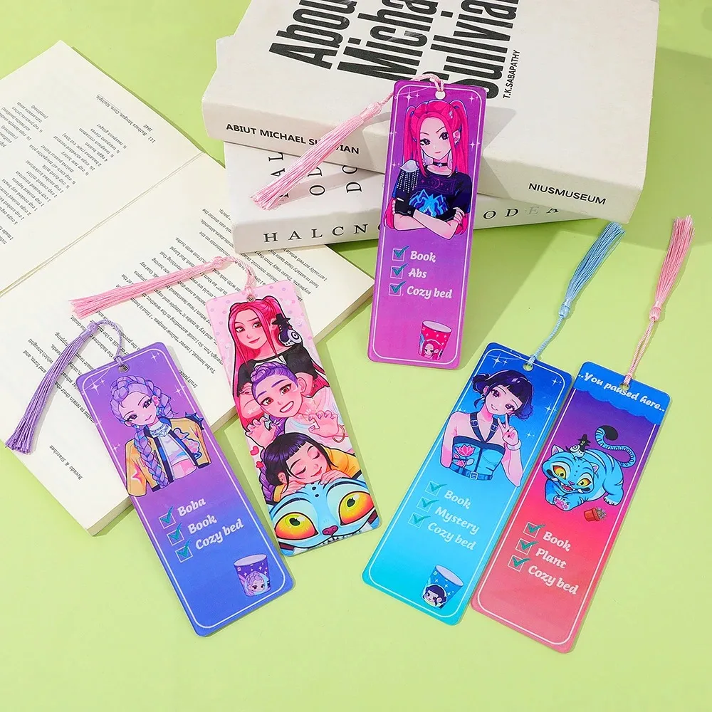 

Акриловые закладки K-Pop Demon Hunters с кисточкой, в мультяшном стиле, декоративные, литературные подарки для любителей чтения и книголюбов