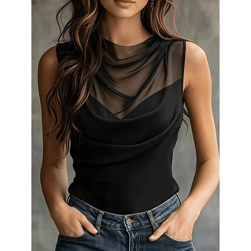 Directional Women'S Summer Elegant Mesh Patchwork Vest Top