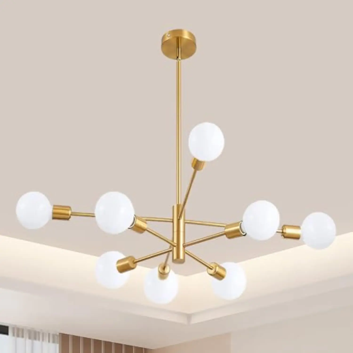 

8-Light Modern Sputnik Chandelier, Mid Century Gold Chandeliers Lighting, Farmhouse Ceiling Hanging Light Fixture for Dining Ro