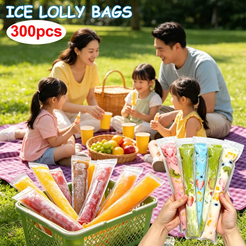 300Pcs Disposable Transparent Ice Popsicle Mold Bags Zip Self‑Seal Freezer Tubes DIY  Ice Lolly Making Home Kitchen Tool